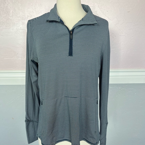 Market & Spruce Active 1/4 Zip Pullover White Blue Athletic Top Long Sleeve SZ M - Picture 2 of 12